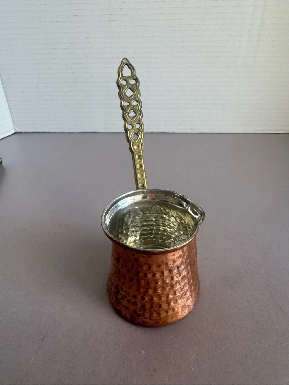Hammered Copper Turkish Coffee Pot with Brass Handle